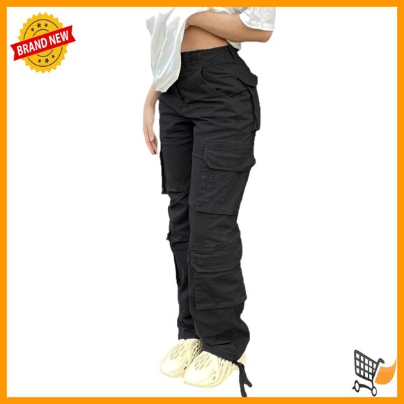 High Waisted Cargo Pants Baggy Y2K Wide Leg Straight Fit with Pockets